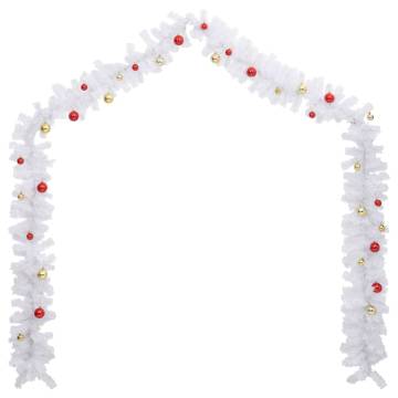 Christmas Garland Decorated with Baubles - 5m White