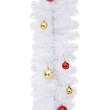 Christmas Garland Decorated with Baubles - 5m White