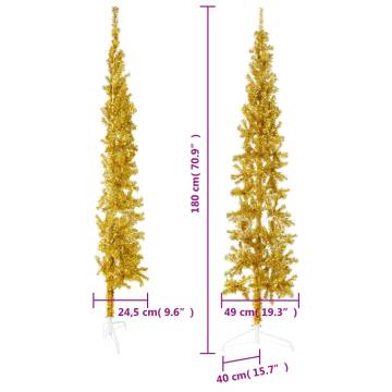 Slim Gold Half Christmas Tree 180 cm - Space-Saving Decor