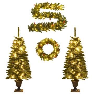 Artificial Christmas Trees Set with Wreath, Garland & LEDs