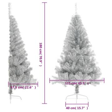 180 cm Silver Artificial Half Christmas Tree with Stand - Hipo Market