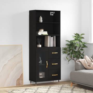 Stylish Highboard Black - 69.5x34x180 cm Engineered Wood