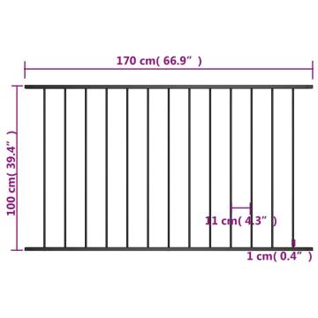 Fence Panel Powder-coated Steel 1.7x1m Black | Hipo Market