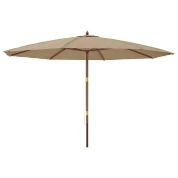 Taupe Garden Parasol with Wooden Pole - 400x273 cm