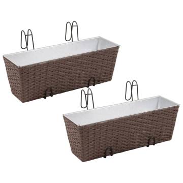 Balcony Trapezoid Rattan Planter Set - 50 cm, 2 pcs Brown