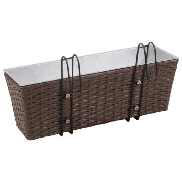 Balcony Trapezoid Rattan Planter Set - 50 cm, 2 pcs Brown