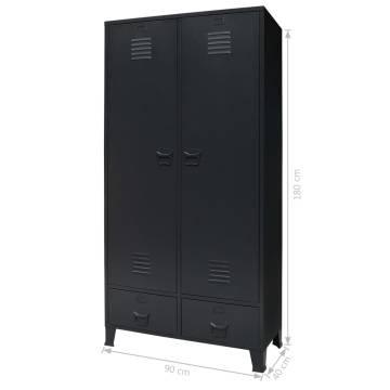 Industrial Style Metal Wardrobe 90x40x180 cm - Black