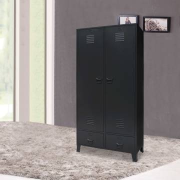 Industrial Style Metal Wardrobe 90x40x180 cm - Black