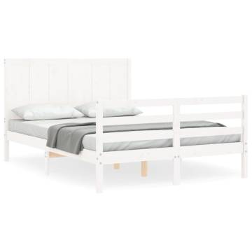 White Double Bed Frame with Headboard - Solid Wood Design