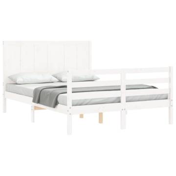 White Double Bed Frame with Headboard - Solid Wood Design