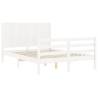 White Double Bed Frame with Headboard - Solid Wood Design