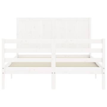 White Double Bed Frame with Headboard - Solid Wood Design