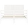 White Double Bed Frame with Headboard - Solid Wood Design