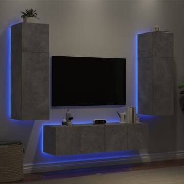 6 Piece TV Wall Units with LED in Concrete Grey | HipoMarket