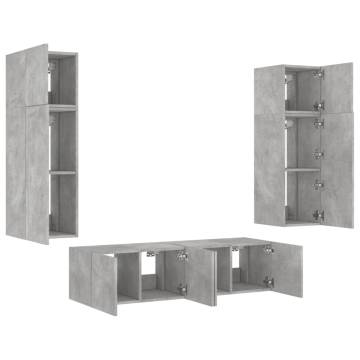 6 Piece TV Wall Units with LED in Concrete Grey | HipoMarket