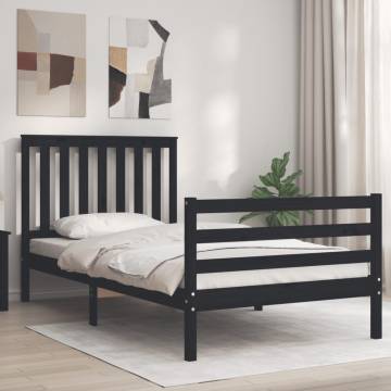 Solid Wood Bed Frame with Headboard - Black 100x200 cm