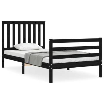 Solid Wood Bed Frame with Headboard - Black 100x200 cm