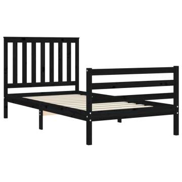 Solid Wood Bed Frame with Headboard - Black 100x200 cm