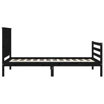 Solid Wood Bed Frame with Headboard - Black 100x200 cm