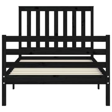 Solid Wood Bed Frame with Headboard - Black 100x200 cm