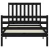 Solid Wood Bed Frame with Headboard - Black 100x200 cm