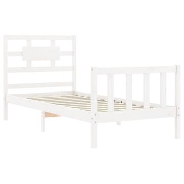 White Bed Frame with Headboard - Solid Wood 100x200 cm