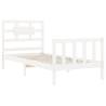 White Bed Frame with Headboard - Solid Wood 100x200 cm