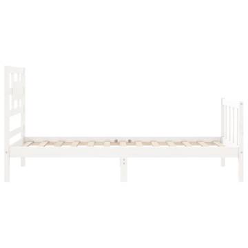 White Bed Frame with Headboard - Solid Wood 100x200 cm