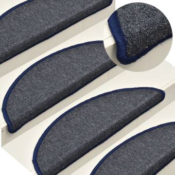 Carpet Stair Treads 15 pcs Dark Grey & Blue - Non-Slip & Washable