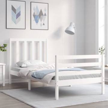 White Bed Frame with Headboard 90x200 cm - Solid Wood