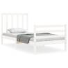 White Bed Frame with Headboard 90x200 cm - Solid Wood