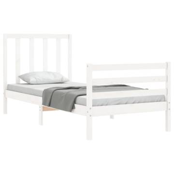 White Bed Frame with Headboard 90x200 cm - Solid Wood