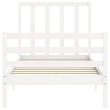 White Bed Frame with Headboard 90x200 cm - Solid Wood