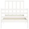 White Bed Frame with Headboard 90x200 cm - Solid Wood