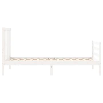 White Bed Frame with Headboard 90x200 cm - Solid Wood