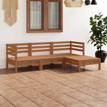 4 Piece Garden Lounge Set - Solid Pinewood Honey Brown