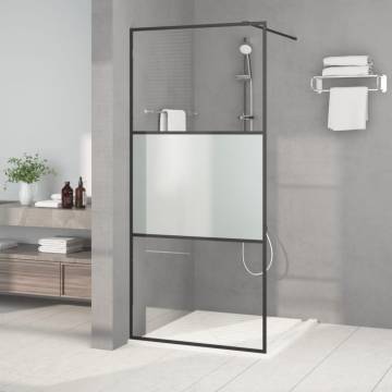 Modern Black Walk-in Shower Wall 90x195 cm - Half Frosted ESG Glass