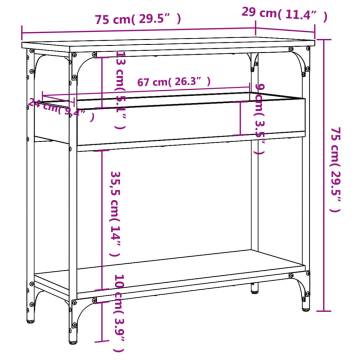 Elegant Smoked Oak Console Table with Shelf - 75x29x75cm