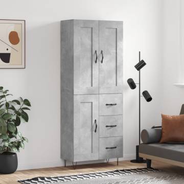 Stylish Highboard in Concrete Grey - 69.5x34x180 cm