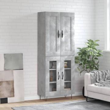 Stylish Highboard in Concrete Grey - 69.5x34x180 cm