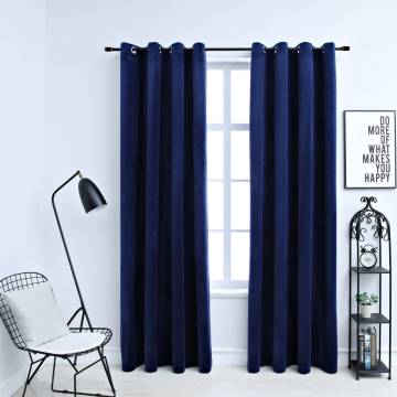 Elegant Dark Blue Velvet Blackout Curtains - 2 pcs 140x175 cm