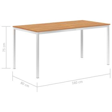 Garden Dining Table 160x80 cm - Solid Teak & Stainless Steel