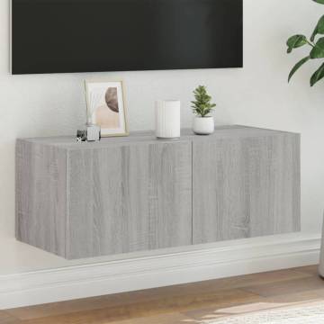 Stylish TV Wall Cabinet with LED Lights - Grey Sonoma 80x35 cm