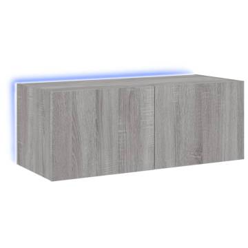 Stylish TV Wall Cabinet with LED Lights - Grey Sonoma 80x35 cm