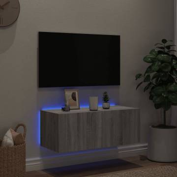 Stylish TV Wall Cabinet with LED Lights - Grey Sonoma 80x35 cm