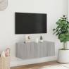 Stylish TV Wall Cabinet with LED Lights - Grey Sonoma 80x35 cm