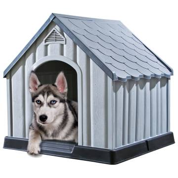 Durable Grey Dog House - 92x87x91 cm Plastic for Outdoor Use