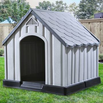 Durable Grey Dog House - 92x87x91 cm Plastic for Outdoor Use