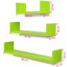 3 Green MDF U-shaped Floating Wall Display Shelves