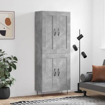 Stylish Highboard in Concrete Grey - 69.5x34x180 cm